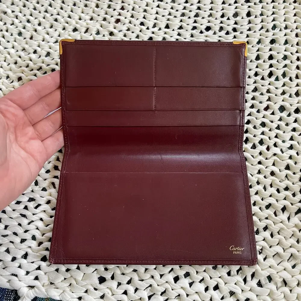 Cartier Leather Bifold Vintage Must De Wallet Bordeaux